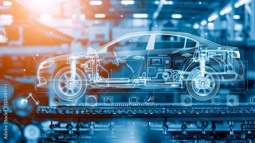 Poster engineer programming autonomous vehicle with interactive holographic elements and copy space