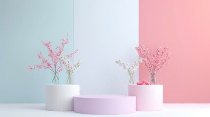 Display podium design for mock up and product presentation pastel color scene