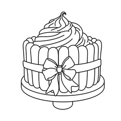 Tiramisu with cream. Dessert, sweets. Coloring page, icon, black and white vector illustration.