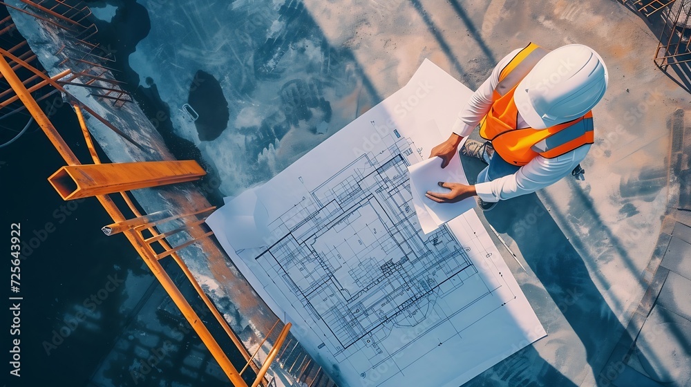 Poster generative ai : smart civil architect engineer inspecting and working outdoors structure building si