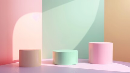 Display podium design for mock up and product presentation pastel color scene