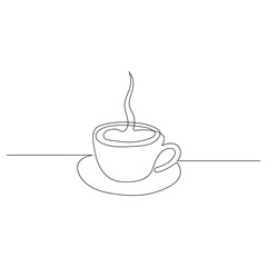 Coffee cup continuous one line art drawing of breakfast steam morning coffee design outline vector illustration