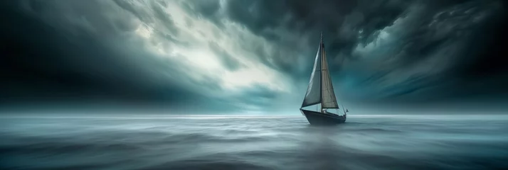 Zelfklevend Fotobehang a sailboat prepares for a storm over the sea © StockUp