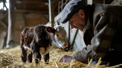 Generative AI : Senior man veterinarian examining baby animal_