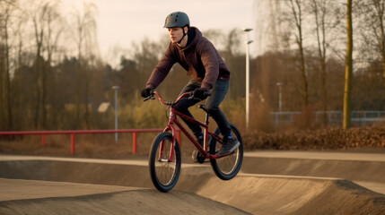 Obraz premium Teenage bmx BMX rider in action at skatepark