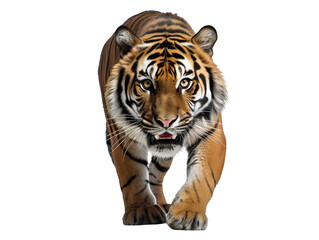Ferocious Tiger Stalking, isolated on a transparent or white background
