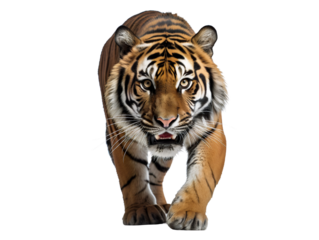 Ferocious Tiger Stalking, isolated on a transparent or white background