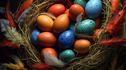 Fototapeta na wymiar Chicken eggs on different color background