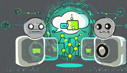 AI Chatbots talking and chatting technology icon, Network management, Modern data center, Cloud networking