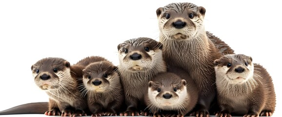 Fototapeta premium Otter, mammal Otters found in Thailand: 1. Small, short-clawed otter 2. Smooth-haired large otter 3. Common large otter. Photograph, watercolor image, white background, Generative AI
