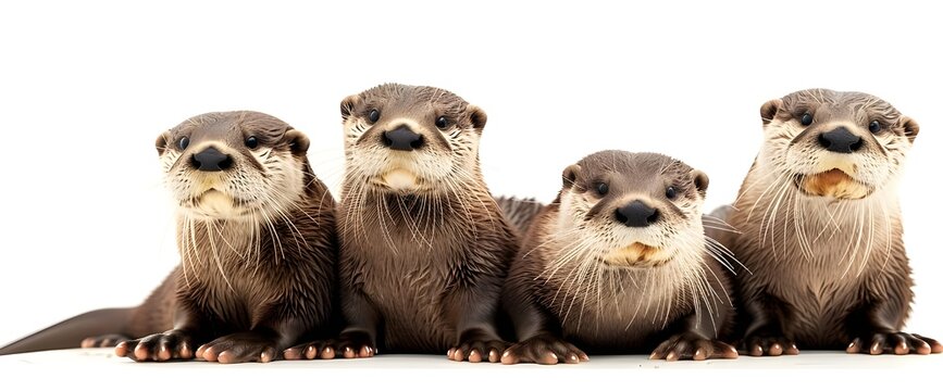 Otter, mammal Otters found in Thailand: 1. Small, short-clawed otter 2. Smooth-haired large otter 3. Common large otter. Photograph, watercolor image, white background, Generative AI