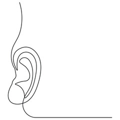 Continuous single line art drawing of human ear outline vector illustration