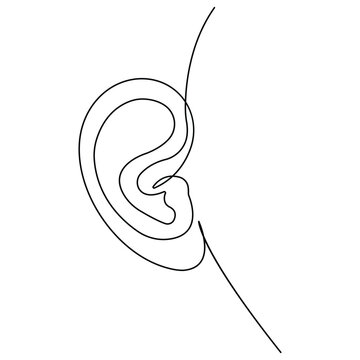 recommend clip art: Continuous single line art drawing of human ear outline vector illustration