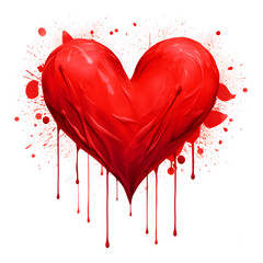 A crimson heart weeps vibrant tears, paint dripping with raw emotion against stark white.