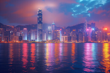 Obraz premium city skyline of Hong Kong and Singapore