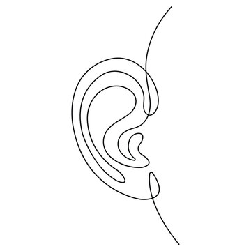 recommend clip art: Continuous single line art drawing of human ear outline vector illustration