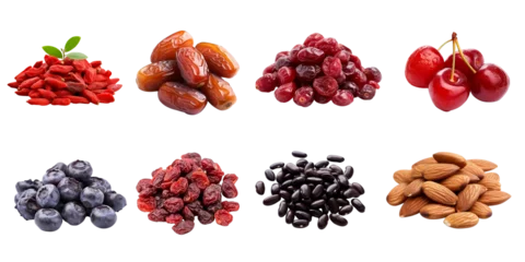 Foto op Canvas Set of dried berries and grains on a transparent background. © linen
