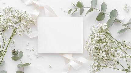 Generative AI : Styled stock photo. Feminine wedding desktop stationery mockup with blank greeting card