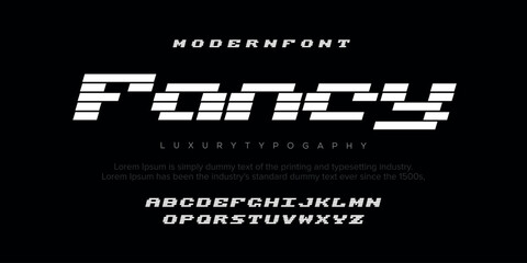 Fototapeta na wymiar Fancy Modern minimal abstract alphabet fonts. Typography technology, electronic, movie, digital, music, future, logo creative font. vector illustration