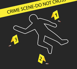 Police crime scene body outline silhouette with chalk