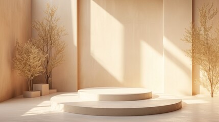 empty podium. Modern minimal showcase scene with stage for product presentation