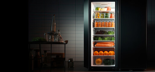 Open refrigerator with fresh produce, Generative AI