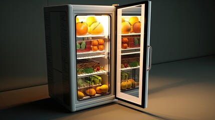 Open refrigerator with fresh produce, Generative AI