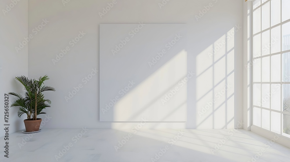 Poster Generative AI : empty white room with blank canvas poster mockup