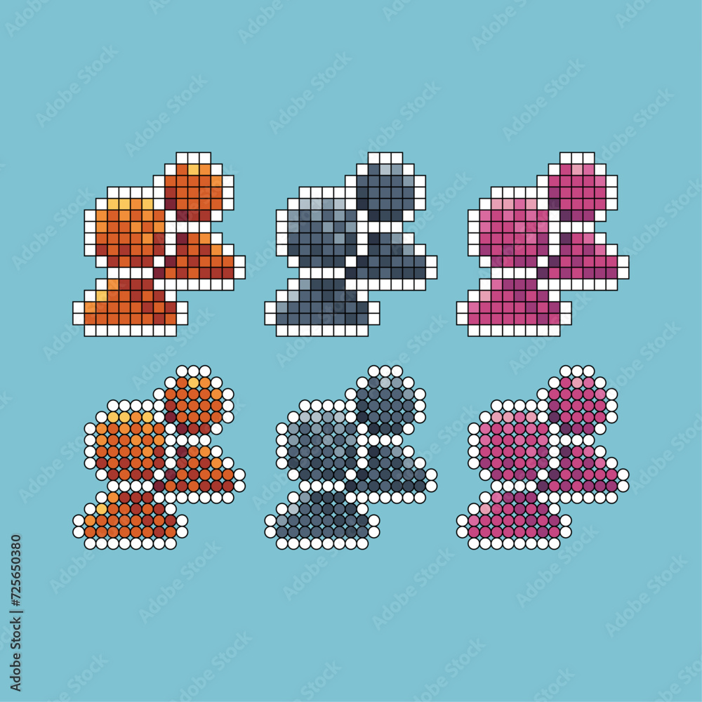 Poster pixel art stroke sets icon of people variation color. people profile icon on pixelated style. 8bits 