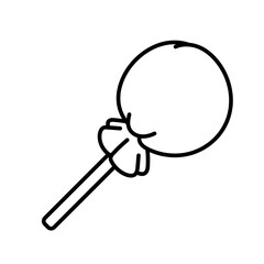 Lollipop on a stick, Chupa Chups in a wrapper. Dessert, sweets. Coloring page, icon, black and white vector illustration.