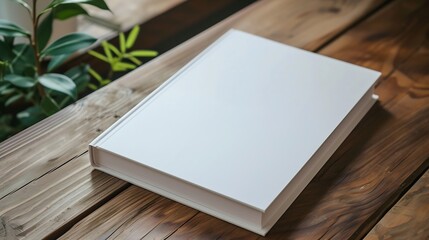 Naklejka na ściany i meble Generative AI : Blank book cover mockup, hardcover mock up of business literature on wood desk, office table. High quality photo