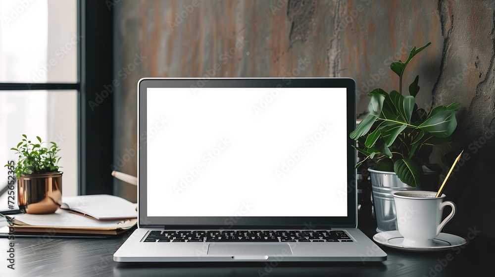Leinwandbilder generative ai : workspace with mockup blank screen laptop computer.