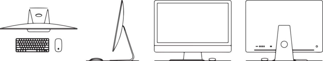 Sep of desktop computer silhouettes in different views