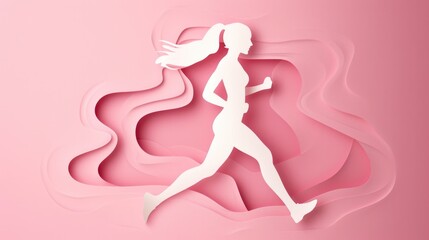 Paper composition in the shape of an athlete running on a blue background, vector symbol of determination for men, motivational card design.