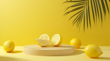 Generative AI : lemon podium product fruit platform cosmetic scene display citrus yellow. - obrazy, fototapety, plakaty