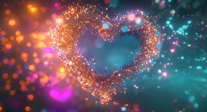 Heart created from numerous glowing particles. The concept of love and romance.