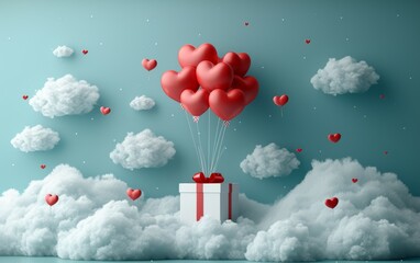Gifts with heart-shaped balloons for Valentine's Day.