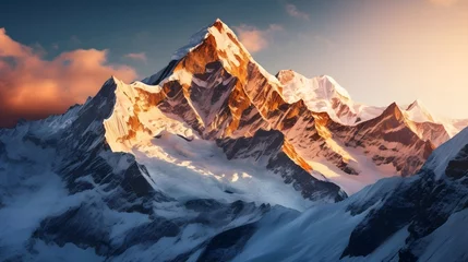 Poster Beautiful panoramic view of snow-capped mountains at sunset © Michelle