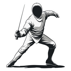 Naklejka premium Elegant Fencer in Action Vector Illustration. Dynamic Vector Logo Illustration. Ready For Fencing Competion 