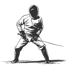 Elegant Fencer in Action Vector Illustration. Dynamic Vector Logo Illustration. Ready For Fencing Competion 