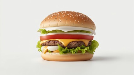 Delicious cheeseburger on white Background