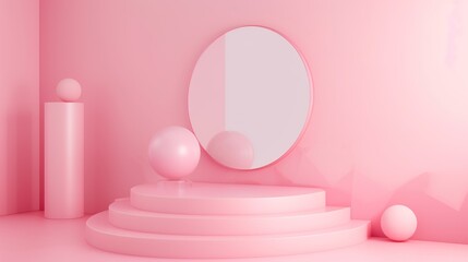 Display podium design for mock up and product presentation pink color scene