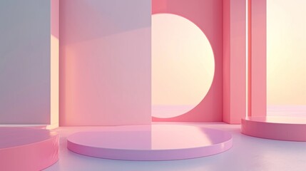 Display podium design for mock up and product presentation pink color scene
