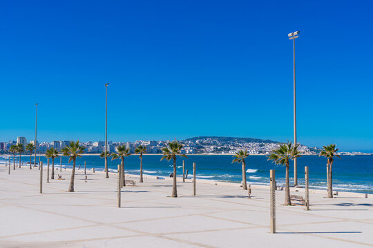View of Tangier waterfront, a renovated promenade by the Start of Gibraltar in Tangier, Morocco
