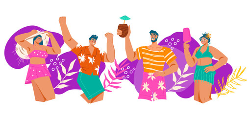 Hello Summer poster, vibrant and eye-catching beach party banner backdrop for promoting upcoming event with summer beach vibes, flat vector illustration isolated on white background.