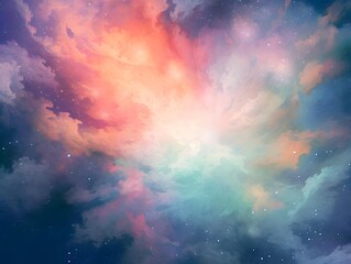 colorful sky background with clouds and stars illustration new quality universal colorful joyful stock image - obrazy, fototapety, plakaty