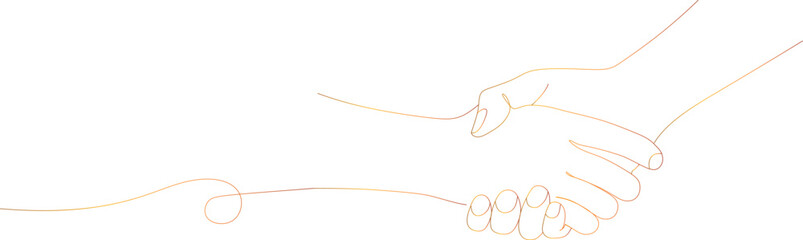 Handshake, helping hand, one continuous line art. The team shakes hands together. Man or woman communication, business agreement, partnership. Sign contracts, peace. Vector outline