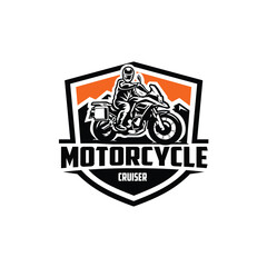 Motorcycle cruiser emblem badge logo vector illustration. Best for automotive motor related logo
