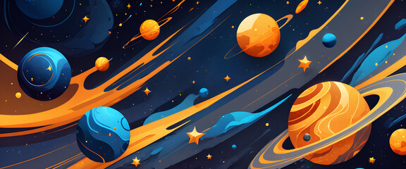 Obraz premium Vibrant Outer Space Illustration Featuring Colorful Planets and Stars in a Cosmic Setting
