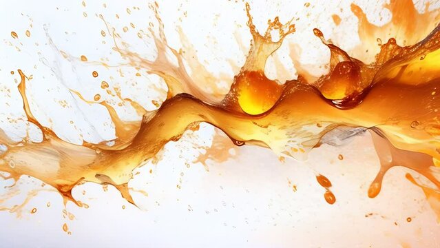 video with an orange liquid splashing, suggesting dynamic motion and energy for advertising beverages, representing freshness and vitality, or for artistic purposes to illustrate dynamics and motion